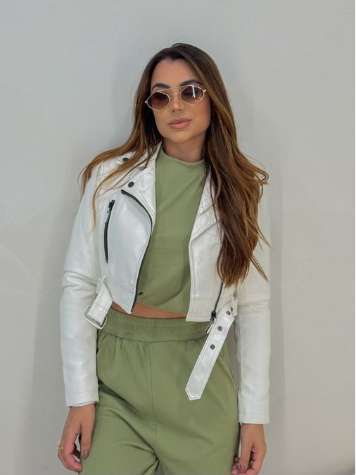 Jaqueta Couro Fake Ivy Branca - Loja La Mina 