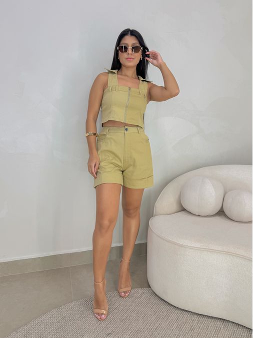 Conjunto Short Sarja Zurique Cáqui - Loja La Mina 