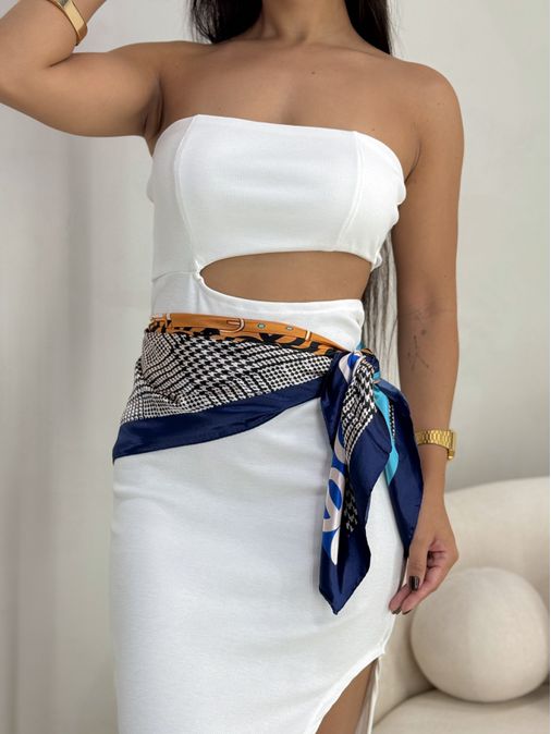 Lenço Cetim Dourado/Azul - Loja La Mina 