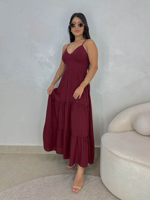 Vestido Midi Atenas Cereja - Loja La Mina 