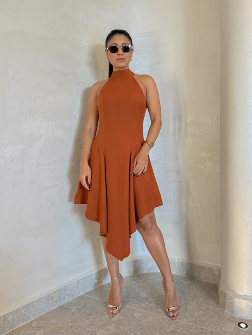 Vestido Midi Maitê Marrom - Loja La Mina 