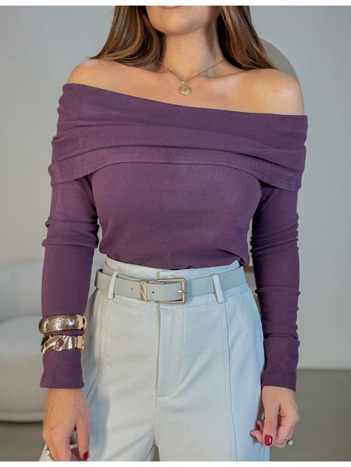 Blusa Ombro a Ombro Aveludada Uva - Loja La Mina 
