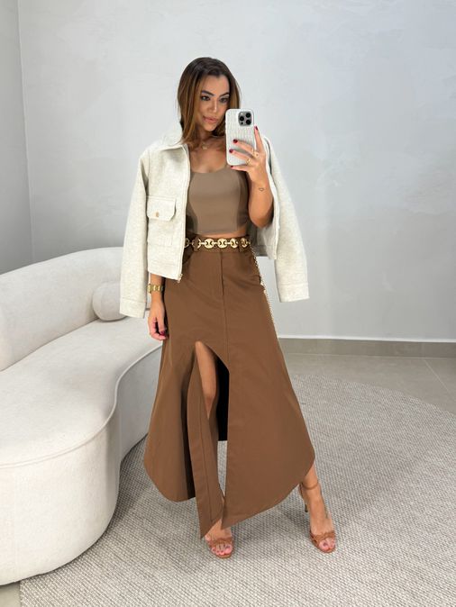 Saia Midi Fenda Alê Café - Loja La Mina 