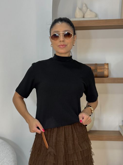 Blusa Manguinha Aveludada Preta - Loja La Mina 