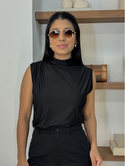 Blusa Franzida Alicia Preta - Loja La Mina 