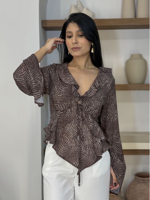 Blusa Estampada Adriele Café - Loja La Mina 