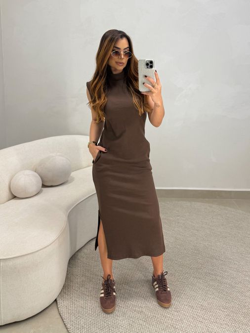 Vestido Canelado Muscle Tee Café - Loja La Mina 