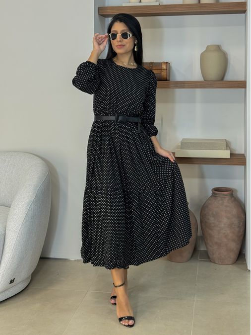 Vestido Longo Poá Preto - Loja La Mina 