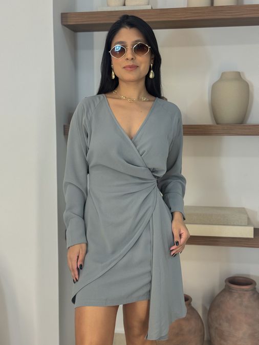 Vestido Manga Longa Katarine Cinza - Loja La Mina 