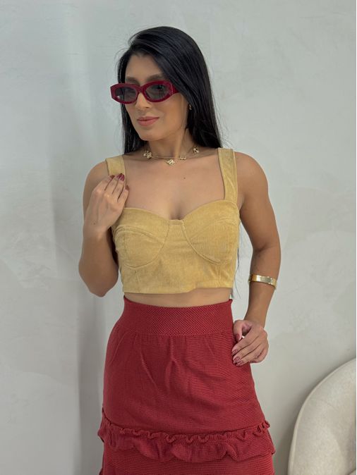 Cropped Cotelê Caqui - Loja La Mina 