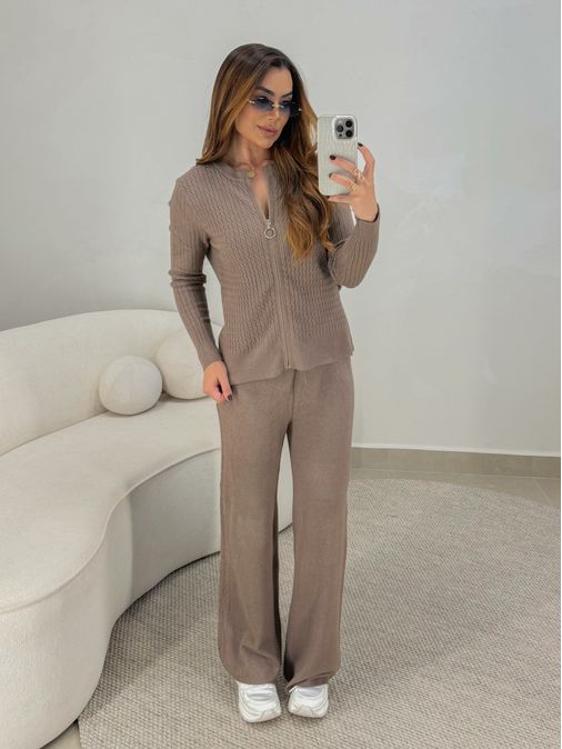 Conjunto Tricot Zíper Germana Marrom - Loja La Mina 
