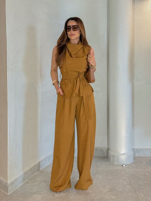 Conjunto Calça Bruxelas Camelo - Loja La Mina 