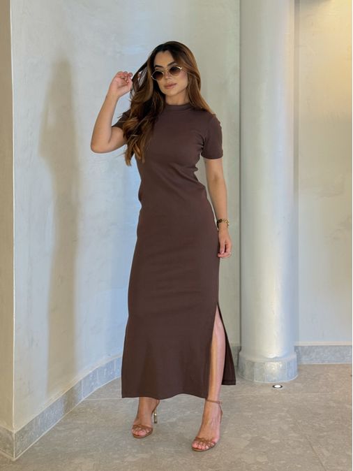 Vestido Canelado Chicago Café - Loja La Mina 