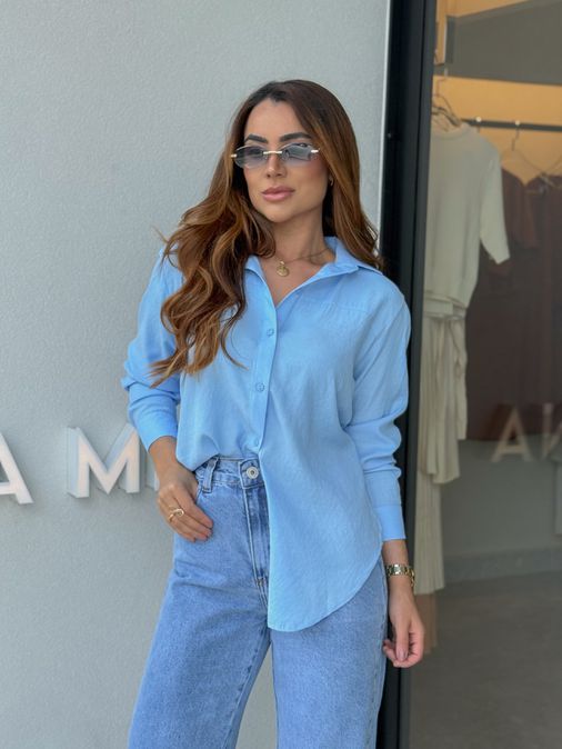 Camisa Viscolinho Talita Azul - Loja La Mina 