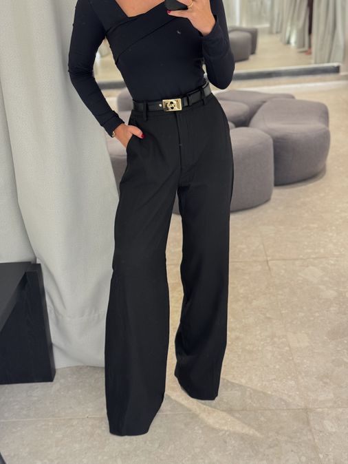 Calça Pantalona Beatriz Preta - Loja La Mina 