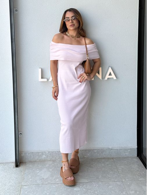 Vestido Canelado Ombro a Ombro Mariah Rosa - Loja La Mina 