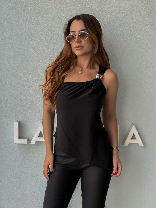 Blusa Assimétrica Rafaela Preta - Loja La Mina 