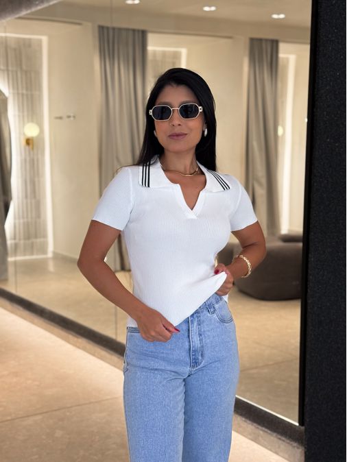 Blusa Gola Polo Nalla Branca - Loja La Mina 