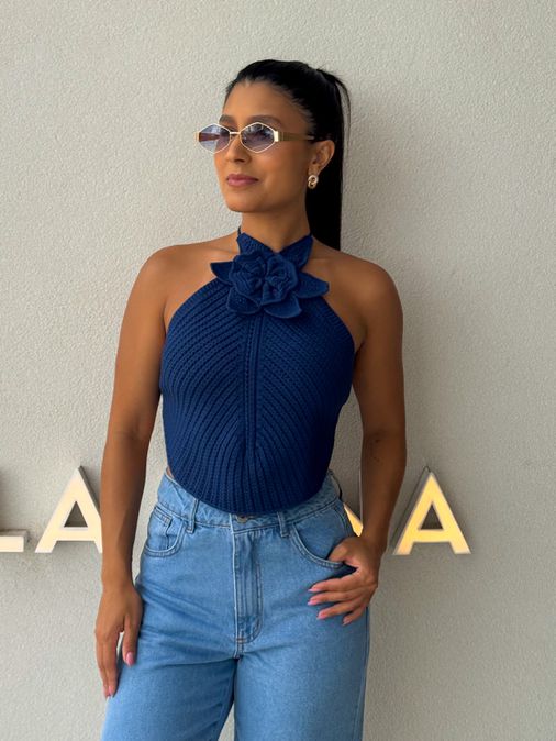 Blusa Tricot Sil Azul - Loja La Mina 