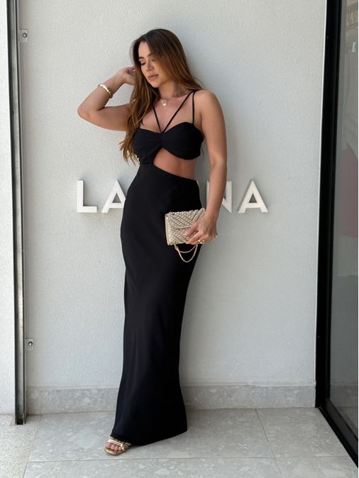 Vestido Midi Liso Briana Preto - Loja La Mina 