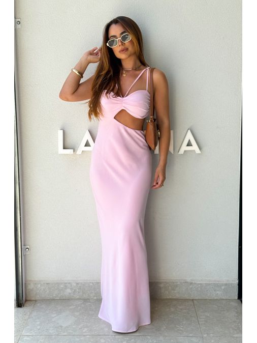 Vestido Midi Liso Briana Rosa - Loja La Mina 