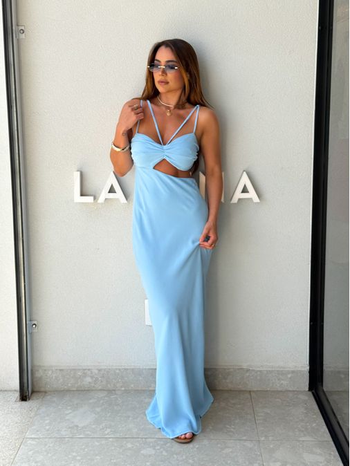 Vestido Midi Liso Briana Azul - Loja La Mina 
