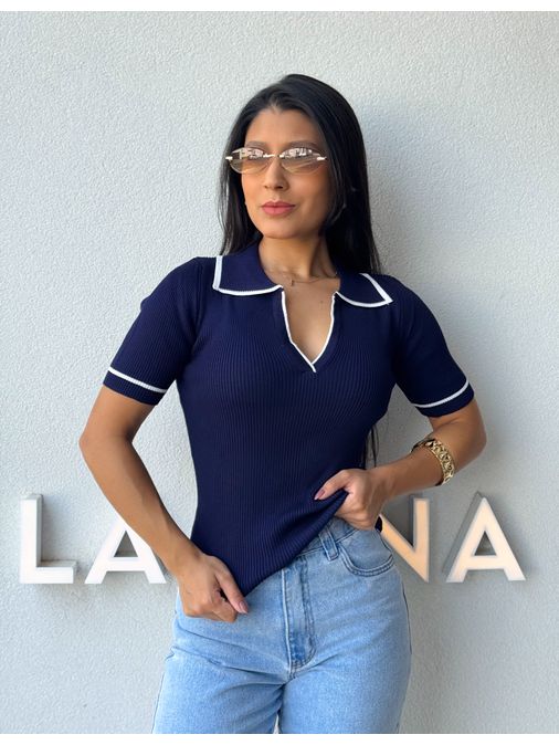 Blusa Gola Polo Leda Marinho - Loja La Mina 