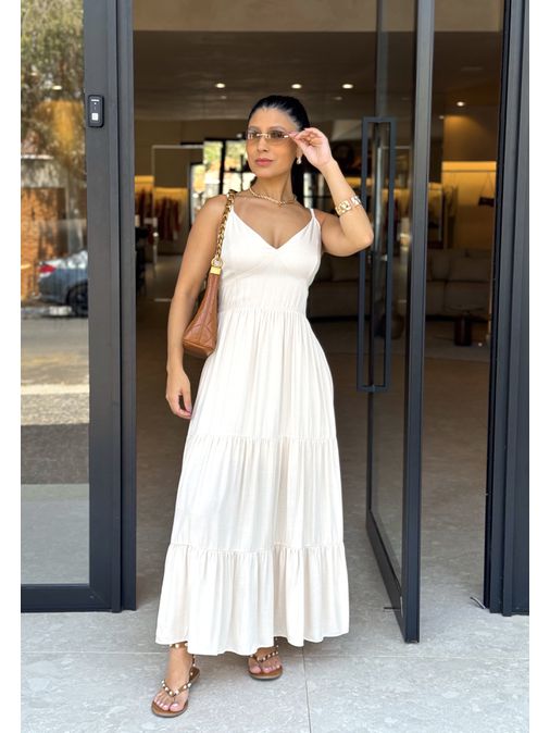 Vestido Midi Atenas Areia - Loja La Mina 
