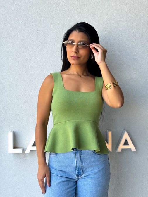 Blusa Tricot Peplum Oliva - Loja La Mina 