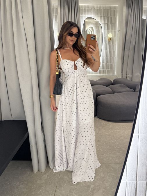 Vestido Longo Poá Alexandra Branco - Loja La Mina 