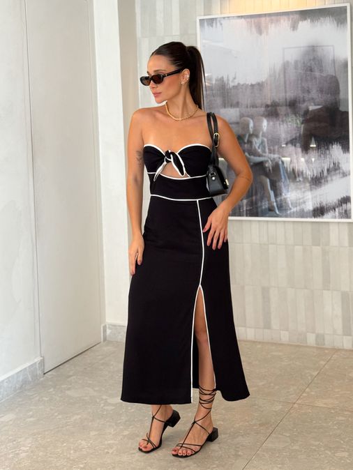 Vestido Midi Karla Preto - Loja La Mina 