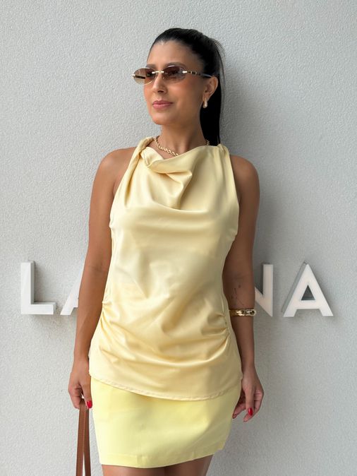 Blusa Cetim Fabricia Manteiga - Loja La Mina 