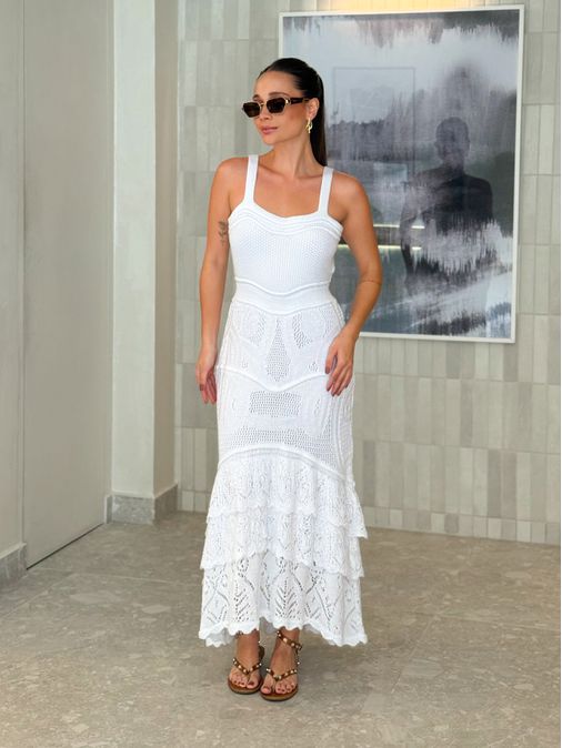 Vestido Tricot Rendado Daya Branco - Loja La Mina 