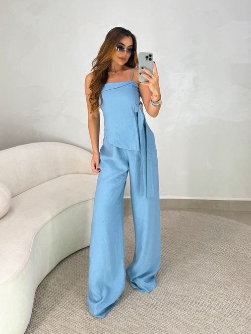 Macacão Fivela Monique Azul Petróleo - Loja La Mina 