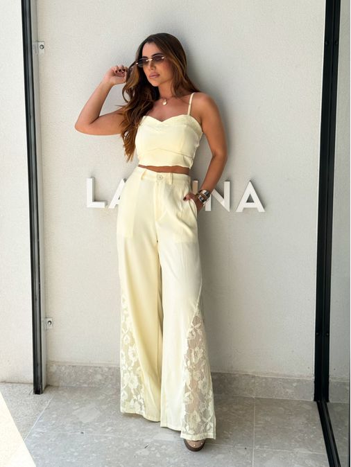 Conjunto Calça Rendado Daiane Manteiga - Loja La Mina 