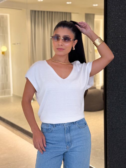 Blusa Decote Eliane Branca - Loja La Mina 