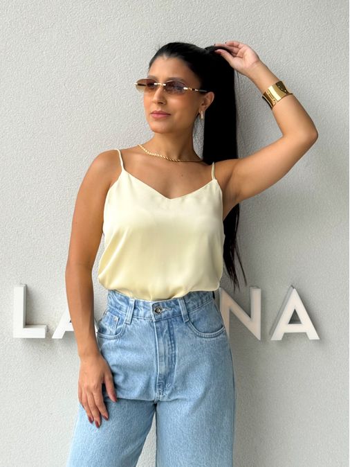 Blusa Cetim Cristiane Manteiga - Loja La Mina 