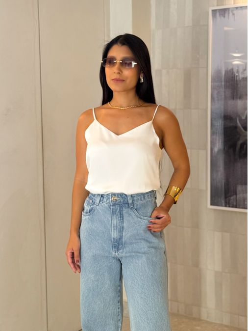 Blusa Cetim Cristiane Branca - Loja La Mina 