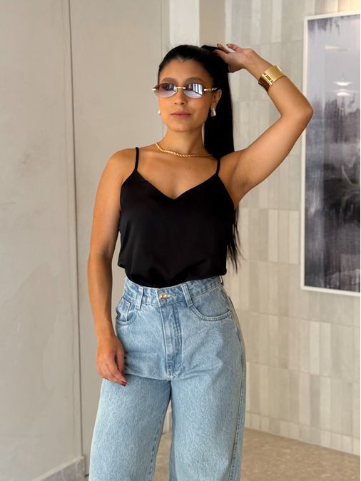 Blusa Cetim Cristiane Preta - Loja La Mina 