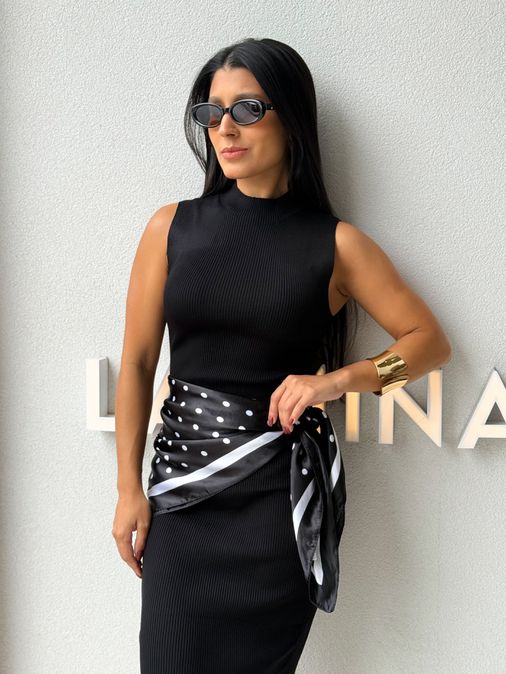 Lenço Cetim Poá Preto - Loja La Mina 