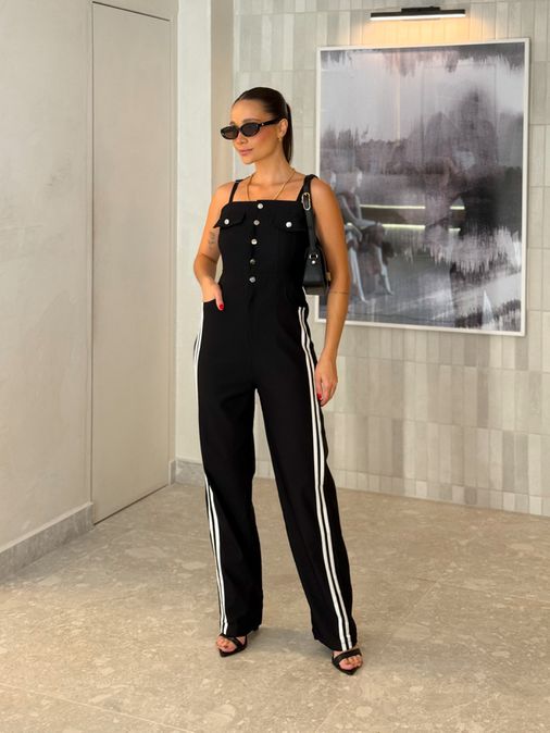 Macacão Listra Marina Preto - Loja La Mina 