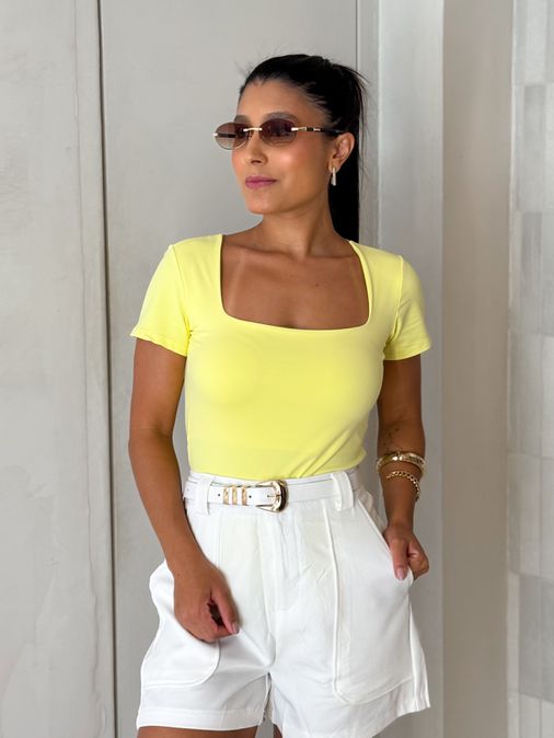 Body Manguinha Lara Amarelo - Loja La Mina 