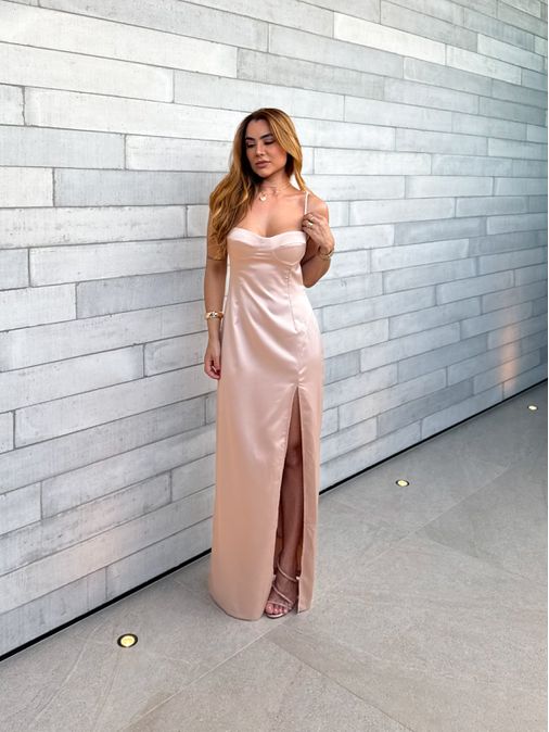 Vestido Acetinado Gabi Champagne - Loja La Mina 