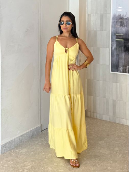 Vestido Viscolinho Louise Amarelo - Loja La Mina 