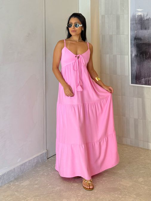 Vestido Viscolinho Louise Rosa - Loja La Mina 