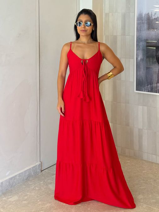 Vestido Viscolinho Louise Vermelho - Loja La Mina 