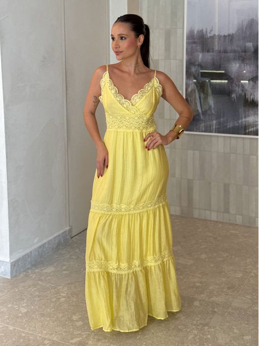 Vestido Chiffon Érica Amarelo - Loja La Mina 