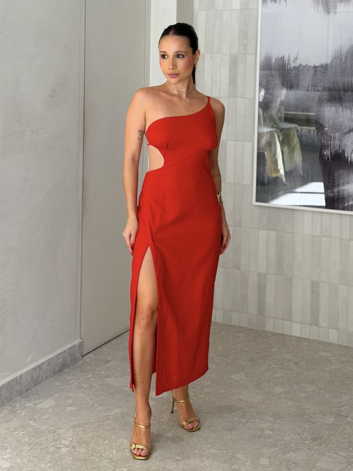 Vestido Midi Helena Vermelho - Loja La Mina 
