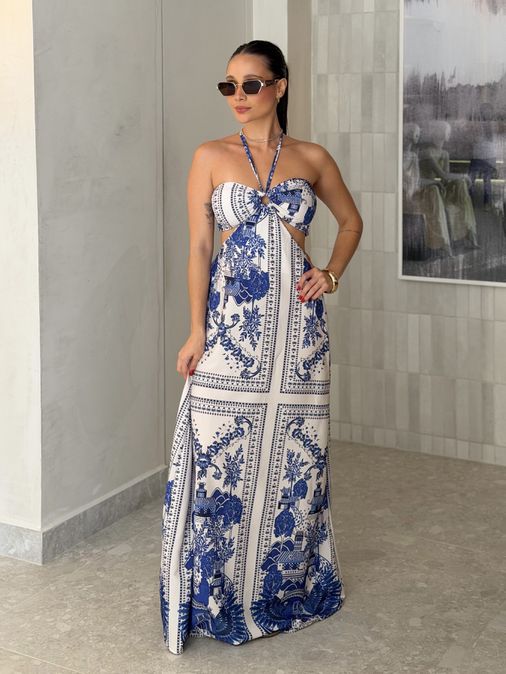 Vestido Estampado Scarlet Azul - Loja La Mina 