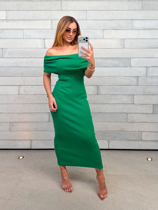 Vestido Canelado Ombro a Ombro Mariah Verde - Loja La Mina 